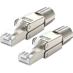 WOOJA RJ45 kontaktdakša, bez instrumentiem, LAN Cat7, Cat6a, 10 gab., komplektā, montējama uz vietas, ekranēta, tīkla kontaktdakša, Ethernet RJ 45 Crimp Plug