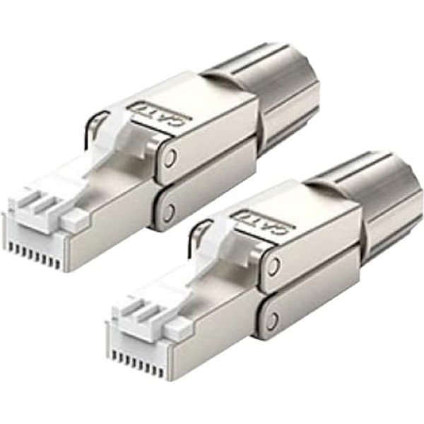 WOOJA RJ45 kontaktdakša, bez instrumentiem, LAN Cat7, Cat6a, 10 gab., komplektā, montējama uz vietas, ekranēta, tīkla kontaktdakša, Ethernet RJ 45 Crimp Plug