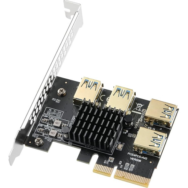 MZHOU PCIe 1 to 4 PCI Express Riser Card - PCIE Riser 4X to 16X Splitter Riser Card - USB 3.0 pārveidotājs 1 to 4 PCI-E Adapter Card GPU Ethereum Bitcoin Mining (nav USB signālu)