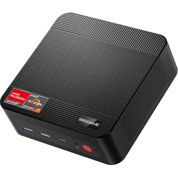 BOSGAME Mini PC Ryzen 7 5800U (8C/16T, Zen 3 arhitektūra, līdz 4,4 GHz) P4 Mini PC Windows 11 16GB DDR4 RAM 512GB M.2 NVME PCIe 4.0 SSD | Wi-Fi 6E | USB-C (PD 3.0) | HDMI | DP