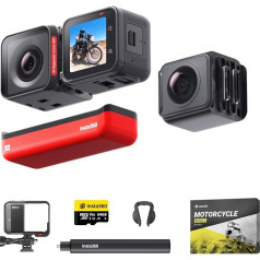 Insta360 ONE RS Twin Edition motociklu komplekts - ūdensizturīga 4K60 kadru sekundē uzņemšanas kamera un 5,7K 360° kamera ar maināmiem objektīviem, stabilizāciju, 48 MP fotoattēliem, aktīvu HDR, AI rediģēšanu