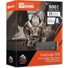 Seagate FireCuda 530 NVMe SSD 500 GB, M.2 PCIe Gen4 × 4 NVMe 1.4, līdz 7000 Mb/s, 3D TLC-NAND, 640 TBW, 1,8 miljoni stundu MTBF, 3 gadu glābšanas dienests, modeļa Nr.: ZP500GM3A023