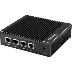 Sharevdi Mini PC Micro Firewall Appliance, In-tel Celeron J4125 Quad Core Mini dators, Firewall Mini PC, 4x In-tel 2.5 GbE I225-V LAN porti, atbalsta AES NI, 8 GB DDR4 RAM 128 GB mSATA SSD