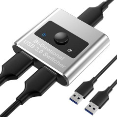 Jancane USB 3.0 переключатель, алюминиевый двунаправленный USB переключатель 2 ПК USB переключатель 2 в 1 выход / 1 в 2 выхода USB KVM переключатель для ПК, 