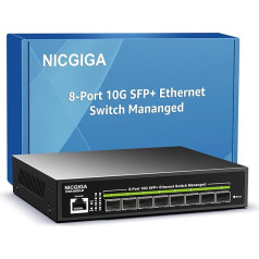 8 pieslēgvietu 10G SFP+ Ethernet komutators ar 8X 10Gb SFP+ pieslēgvietu, NICGIGA 10Gbps L3 Smart Managment SFP tīkla komutators, Link Aggregation, VLAN, QoS, ACL, Easy for 10G Router/AP/NAS/PC/NIC.