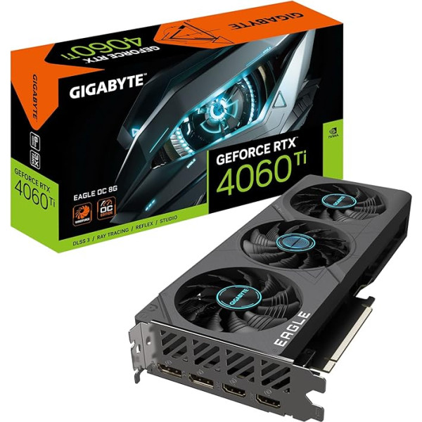 Gigabyte GeForce RTX 4060 Ti Eagle 8G grafiskā karte, 3X WINDFORCE ventilatori, 8GB 128-bitu GDDR6, GV-N406TEAGLE-8GD Grafiskā karte