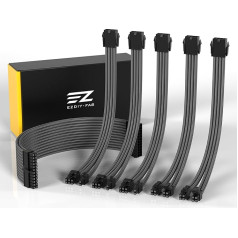 EZDIY-FAB PSU kabeļa pagarinājums ar apvalku Custom Mod GPU PC barošanas bloks ar mīkstu neilona sietu un ķemmju komplektu 24PIN/3x 8PIN uz 6+2PIN/ 2x 8PIN uz 4+4PIN-300MM/11,8 collas oglekļa šķiedra