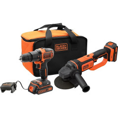 Black+Decker BCK24D2S-QW Urbis ar āmuru 18 V (21 000 ipm) un slīpmašīna 125 mm 18 V, ar 2 litija akumulatoriem 2 Ah un koferi