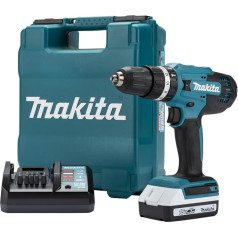 Makita HP457DW Perceuse Visseuse à Percussion + 1 akumulators 18 V 1,5 Ah Li-Ion + lādētājs + koferis