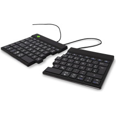 R-Go Split Tastatur Zweiteilig, ergonomisks dizains ar iebūvētu tastatūru un integrētu pauzes kanālu, QWERTZ (Deutsch) izkārtojums, USB-C/A kabeļu savienojums, melns, 2. versija