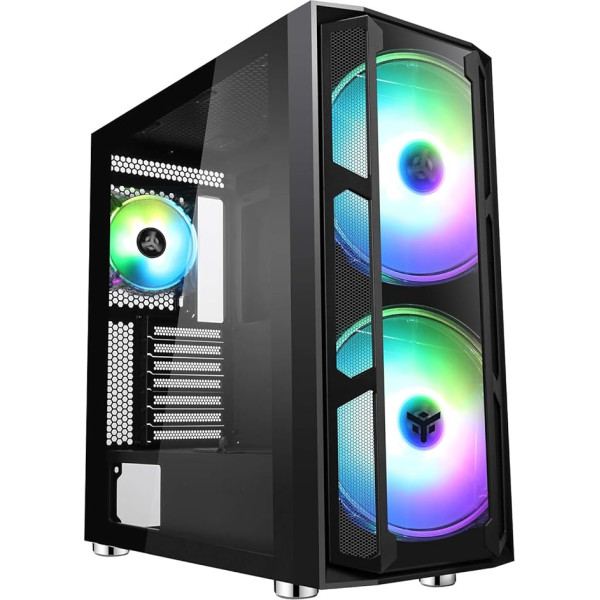 iTek MAJES 20 EVO ITGCAMAJ20E Pilna torņa ATX spēļu dators, 2 x 20 cm ventilators, RGB adresējams, USB3, sānu un priekšējais panelis izgatavots no rūdīta stikla, melns,