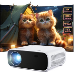 Mini projektors, Wielio 16000 lūmenu Bluetooth projektors ar 1080P izšķirtspēju, 5G WiFi LED mājas kino portatīvais projektors, saderīgs ar iOS/Android (balts)