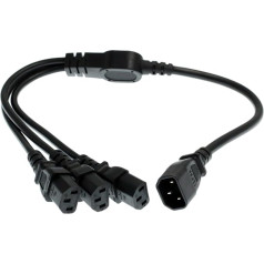 HT-Kabel UPS PDU datora PDU datora PC barošanas sadales kabelis no C14 uz 3 x C13 10A 250V pagarināšanas kabelis (c14-3xc13 60 cm / 24 collas)