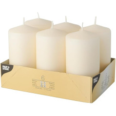 Papstar Nr. 17991 Pillar Candles in Cream, izmēri: 6 x 11,5 cm, piemērotas mājai, svinībām un ēdināšanai, degšanas laiks: aptuveni 24 stundas, iepakojumā 6 gab.