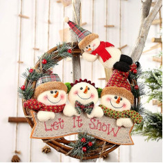 Aceshop Ziemassvētku rotājumi rotangpalmas vainags Ziemassvētku rotājumi Hanging Garland Santa Snowman Doll Rattan Tree Pendant Ornament mājas Ziemassvētku eglīte logu vainags un Ziemassvētku ballīšu rotājumi