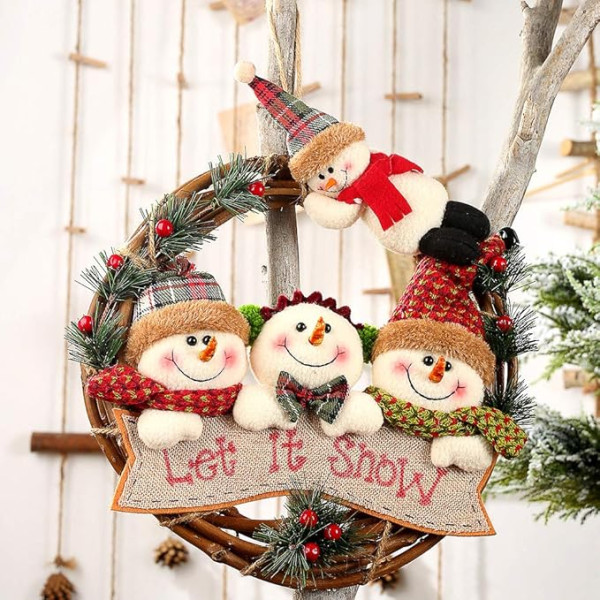 Aceshop Ziemassvētku rotājumi rotangpalmas vainags Ziemassvētku rotājumi Hanging Garland Santa Snowman Doll Rattan Tree Pendant Ornament mājas Ziemassvētku eglīte logu vainags un Ziemassvētku ballīšu rotājumi