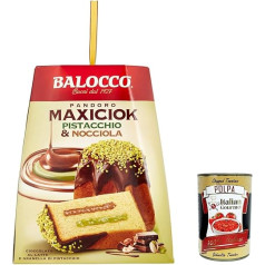 4 x Balocco Pandoro Maxiciok Ziemassvētku konfektes pildītas ar pistāciju krēmu un lazdu riekstu krēmu, pārklātas ar tumšo šokolādi un sasmalcinātām karamelizētām pistācijām 800 g + Itālijas gardēžu polpa 400 g