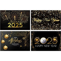 Whaline 24 gabaliņi Jaungada 2021 apsveikuma kartītes ar aploksnēm Adhesive Dot Gold Foil Happy New Year Cards Ziemas svētku apsveikuma kartītes ģimenei Jaungada dāvanu dāvanu piederumi, 4 x 6 collas