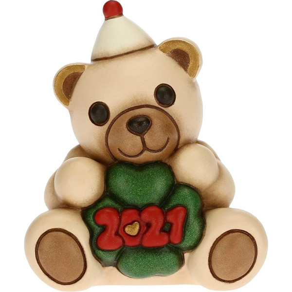 THUN - Laimīgu Jauno gadu lācis ornaments 2021 - mājas aksesuāri kolekcionēšanai - maza izmēra - zelta versija - keramika - 7,5 x 5,8 x 8,5 cm