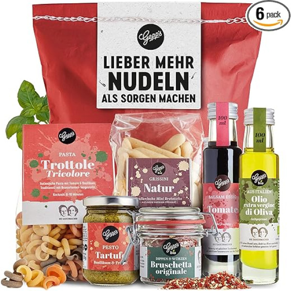 Gepp's Feinkost Wonder Bag - labāk vairāk nūdeles nekā rūpes I Smieklīga dāvanu ideja ar tādiem gardumiem kā itāļu gatavotas makaronmīklas, Pesto Lime, Organic Bruschetta Dip I Smieklīgs dāvanu komplekts