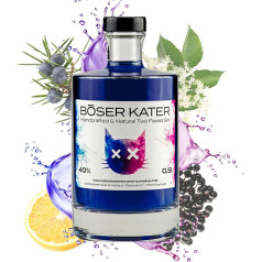 Böser Kater Magic Two Faced Gin, Farbwechsel-Effekt von Blau zu Violett durch Tonic Water, Das perfekte Geschenk, Hochwertiger Geschmack, Mit Katzenschutzspende, 0,5l 40% tilp.