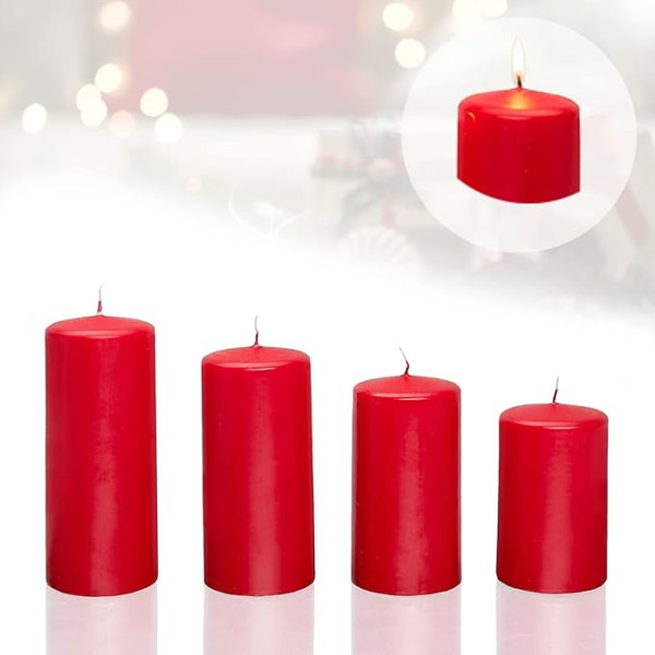 Candelo 4 sveču komplekts Ziemassvētku gaisotnē - sarkans - 7,5/9/9/10,5/12 cm - Ziemassvētku sveces Adventes vainags - Adventes sveces Ziemassvētku rotājums