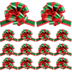 WILLBOND Pack of 16 Christmas Pull Pull Pulls Sarkanā un zaļā iesaiņojuma papīra loksnes ar lenti Ziemassvētku vainagam Dāvanu grozs DIY amatniecība 5 collas