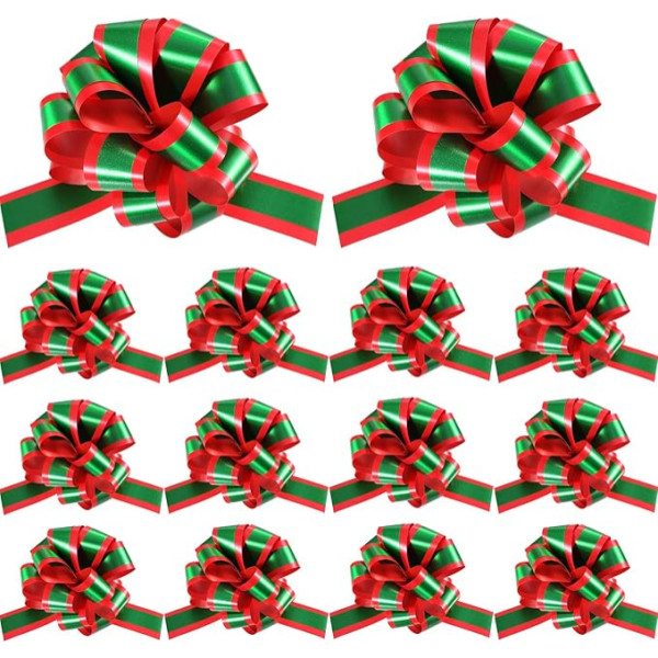 WILLBOND Pack of 16 Christmas Pull Pull Pulls Sarkanā un zaļā iesaiņojuma papīra loksnes ar lenti Ziemassvētku vainagam Dāvanu grozs DIY amatniecība 5 collas