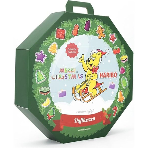 Haribo Adventes kalendārs tējas sveces | 24 smaržīgās tējas sveces Ziemassvētkiem | Sveču kalendārs ar vasaras un ziemas aromātiem | Ideāla dāvana pirmssvētku sezonai