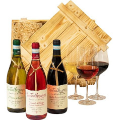 Geschenkset Abruzzo | Weinset mit Holzkiste und 3 ausgezeichneten Weinen (Rot, Weiß, Rosé) aus Italien | Wein Geschenk Korb gefüllt für Weinliebhaber | Italienische Geschenkbox für Frauen & Männer