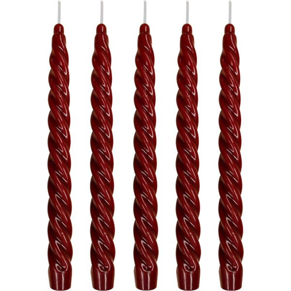 Ebersbacher Kerzenfabrik GmbH Renaissance Taper Candles Twisted Burgundy Iepakojumā 5 gab., izmērs aptuveni 22 x 250 mm, atsevišķi folijā