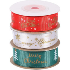 uxcell 3 Rollen Weihnachtsbänder, Ripsband, Geschenkband, 9,1 m, Weihnachtsbaum, Schneeflockenmuster für Weihnachtskranz, Schleife, Geschenkverpackung, Blumenstrauß