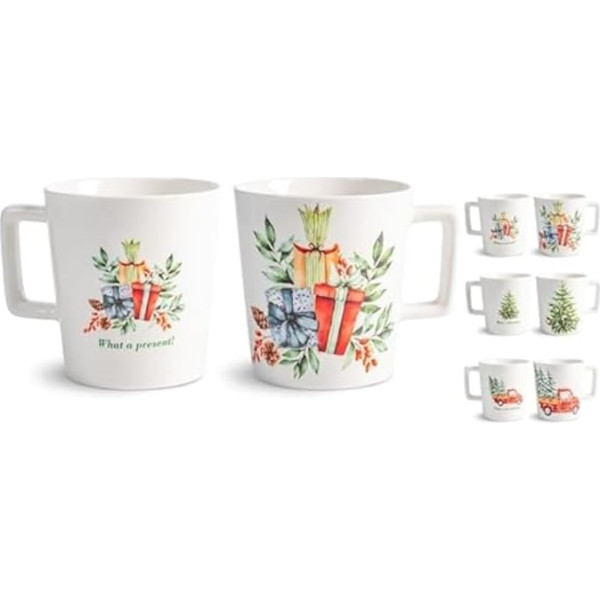 Home Ziemassvētki 6 krūzītes no jaunā kaula porcelāna, cc350, Tazze Colazione, Decoro Natalizio