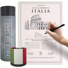 happylandgifts® Īsts Itālijas īpašums kā unikāla dāvana Bella Italia faniem, īpašumtiesību apliecība ar vēlamo vārdu, lai ierakstītu sevi, Itālijas dāvanas, dzimšanas diena