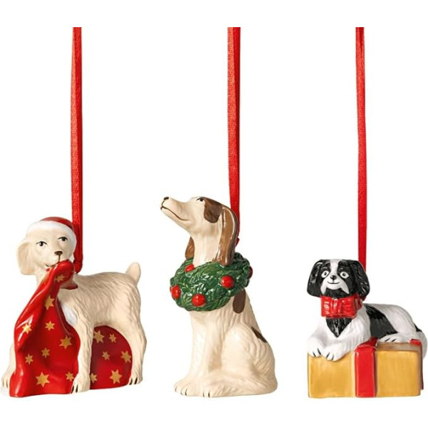 Villeroy & Boch Nostalgic Ornaments Dog Ornaments Set 3-Piece 5 x 5 x 7,5 cm Figūriņas kā koku rotājums vai piekariņš, izgatavotas no cieta porcelāna, krāsainas