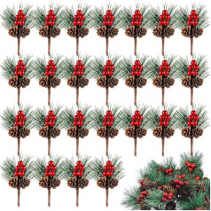 PousXiyor Pack of 20 Ziemassvētku ogas Mazie mākslīgie egļu zari dekorēšana Laba izvēle ziemas apdare Ziemassvētku dekorēšana, piemērots Adventa vainagu apdare, galda apdare, Ziemassvētki