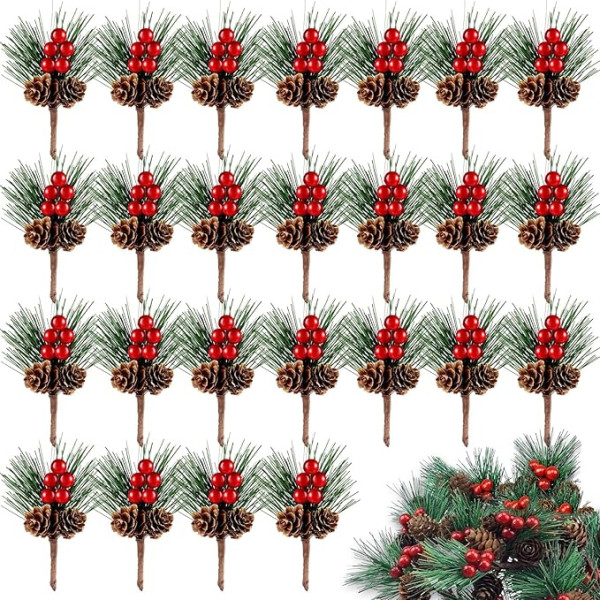 PousXiyor Pack of 20 Ziemassvētku ogas Mazie mākslīgie egļu zari dekorēšana Laba izvēle ziemas apdare Ziemassvētku dekorēšana, piemērots Adventa vainagu apdare, galda apdare, Ziemassvētki