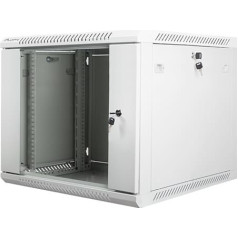 19'' 9u 600x600mm pelēks sienas instalācijas skapis (stikla durvis)