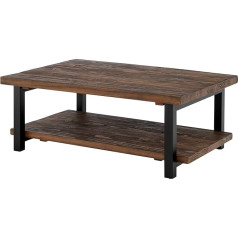 Alaterre Furniture Pomona Rustic kafijas galdiņš ar plauktu, 180 kg kravnesība un metāla kājas viesistabai, rustikāls industriāls stils, uzglabāšanas iespējas, koka virsma un masīvkoka apdare