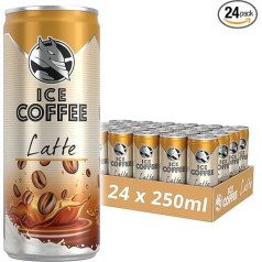 HELL Ice Coffee Latte | 24 x 250 ml skardinės | 40 mg/100 ml kofeino | sudėtyje yra tikrų arabikos ir robustos kavos pupelių ekstraktų | 75 % UHT pieno | be konservantų | ledinė kava | paruošta gerti