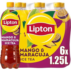 LIPTON ICE TEA Mango & Passion Fruit, ledus tēja ar mango un pasifloras augļu garšu, vienreizlietojama (6 x 1,25 l)