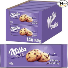 Milka Choco Cepumi (cepumi), 14 x 168 g, Milka cepumi ar Alpu piena šokolādes skaidiņām, gardas uzkodas ar šokolādi