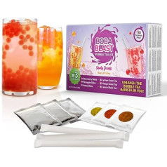 BobaBlast Bubble Tea Set (240 г) - Набор шариков для бабл-чая - 3 вкуса: Клубника, Ананас и Мед - Веселые и вкусные шарики Боба, быстрое приготовление - Набор 