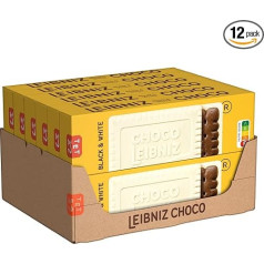 LEIBNIZ Choco Black & White, 12 gab., kraukšķīgi kakao cepumi, iepildīti baltajā šokolādē, beramkravas iepakojums kā krājums vai pārdošanai (12 x 125g)