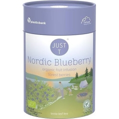 JUST T Nordic Blueberry Loose Tea, 125 g, bioloģiskā augļu tēja, bagātināta ar savvaļas ogām, bioloģiskā birstošā tēja, bioloģiskā Augšzemes tēja ilgtspējīgā uzglabāšanas burciņā visiem tējas mīļotājiem