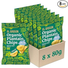 el origen Organic Plantain Chips with Sea Salt, 8 x 80 g