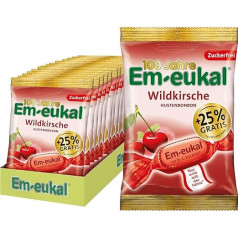 Em-eukal Jubilejas maisiņš Wild Cherry Cough Drops, bez cukura, augļu ar vieglu mentola piegaršu, nomierinoši pret klepu un aizķeršanos - 15 x 94 g