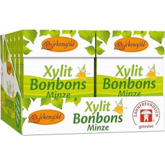 Birkengold Xylitol Sweets Mint Sugar-Free, 12 x 30 g, zobu kopšanas līdzekļi, bez cukura, vegāns, 100% Eiropas ksilitols, dabīgas sastāvdaļas