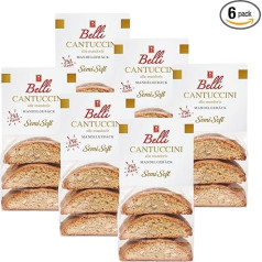 Belli Cantuccini Semi Soft All Mandorle 6 x 200 g | Mīkstais mandeļu konditorejas izstrādājums no Itālijas | Mīkstie cepumi ar mandelēm | 200 g iepakoti konditorejas izstrādājumi