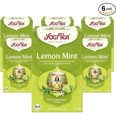 YOGI TEA, Citronu piparmētra, Ajūrvēdas organiskā garšvielu un zāļu tēja, dabiski bez kofeīna, laima, lakricas un piparmētras maisījums, Yogi Tea Pack of 6, 6 x 17 maisiņu (kopā 102 tējas maisiņi)